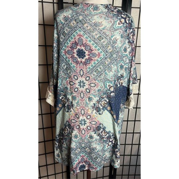 Eyeshadow Multicolor Graphic Print Open Cardigan - Picture 4 of 7